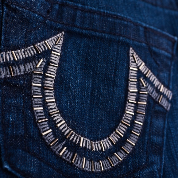 True Religion Tori Dark Wash Denim Embellished Jeans Pockets Size 27 x 30 - Picture 8 of 16